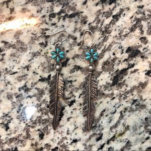 Lucky Brand Silver Turquoise Feather Earrings